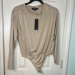 Lulu's Cream Fitted Asymmetrical Bodysuit